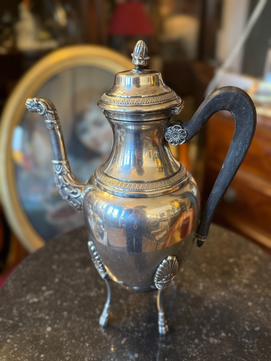Service And An Empire-style Coffee Set, In Silver-plated Metal.-photo-2