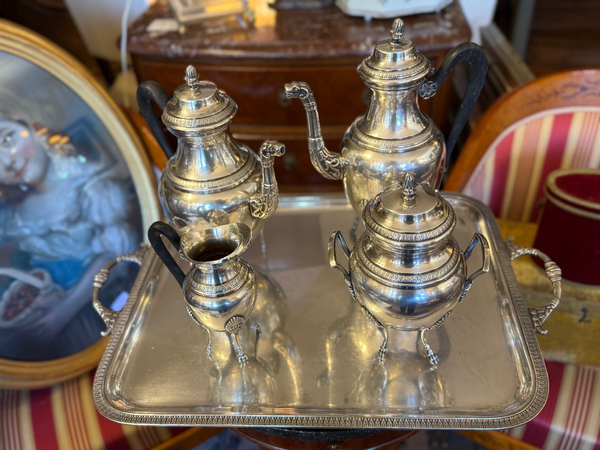 Service And An Empire-style Coffee Set, In Silver-plated Metal.-photo-5