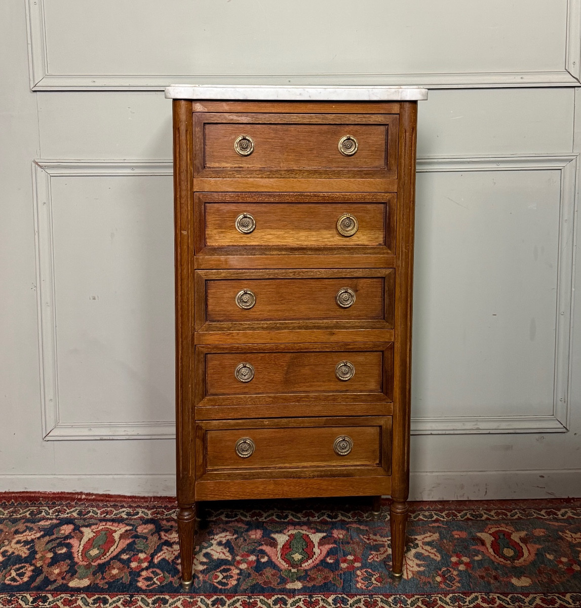 Chiffonnier de style Louis XVI en acajou. -photo-2