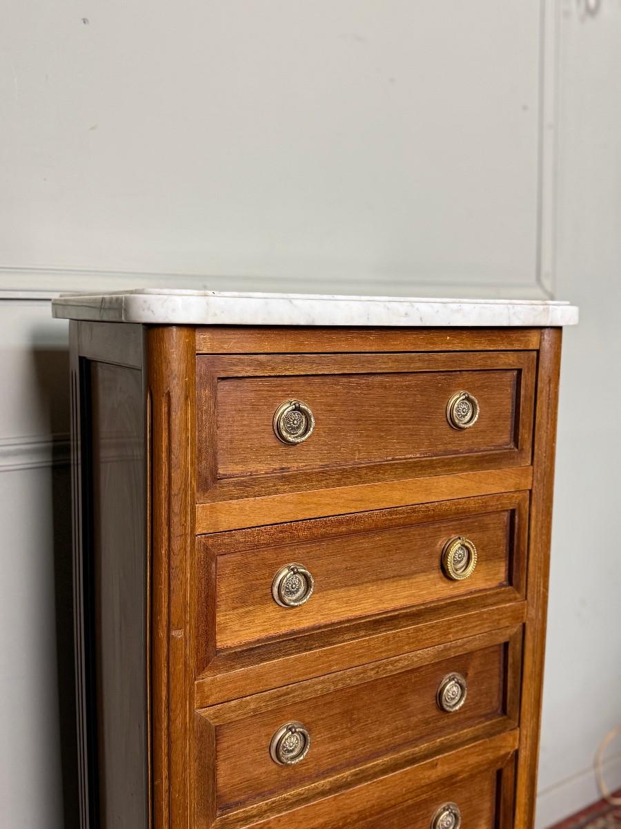 Chiffonnier de style Louis XVI en acajou. -photo-1