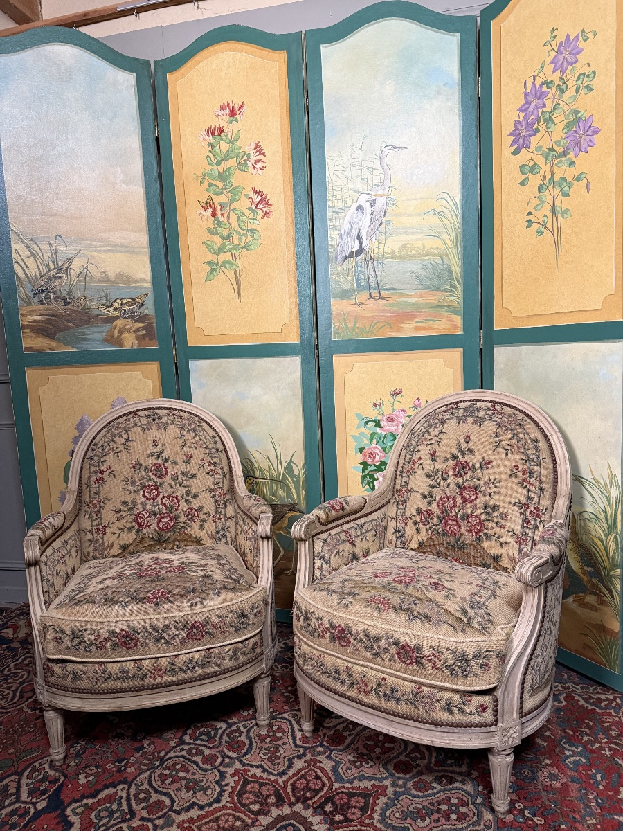 Maison GOUFFÉ à Paris. Paire de bergères de style Louis XVI.  -photo-2