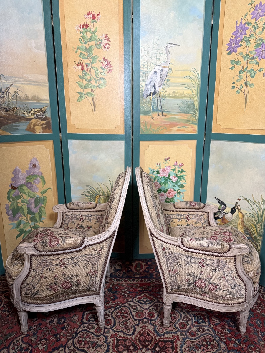 Maison GOUFFÉ à Paris. Paire de bergères de style Louis XVI.  -photo-4