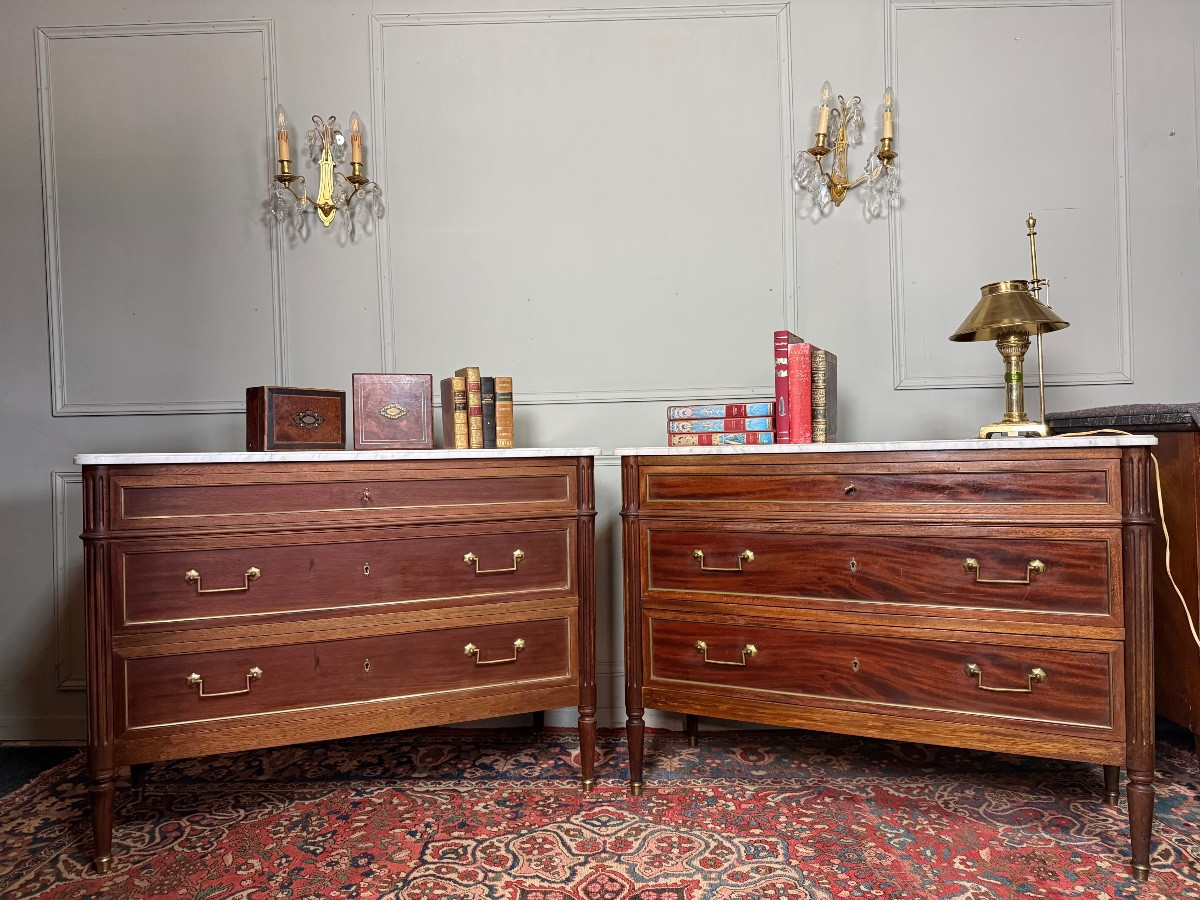 Paire de commodes de style Louis XVI 