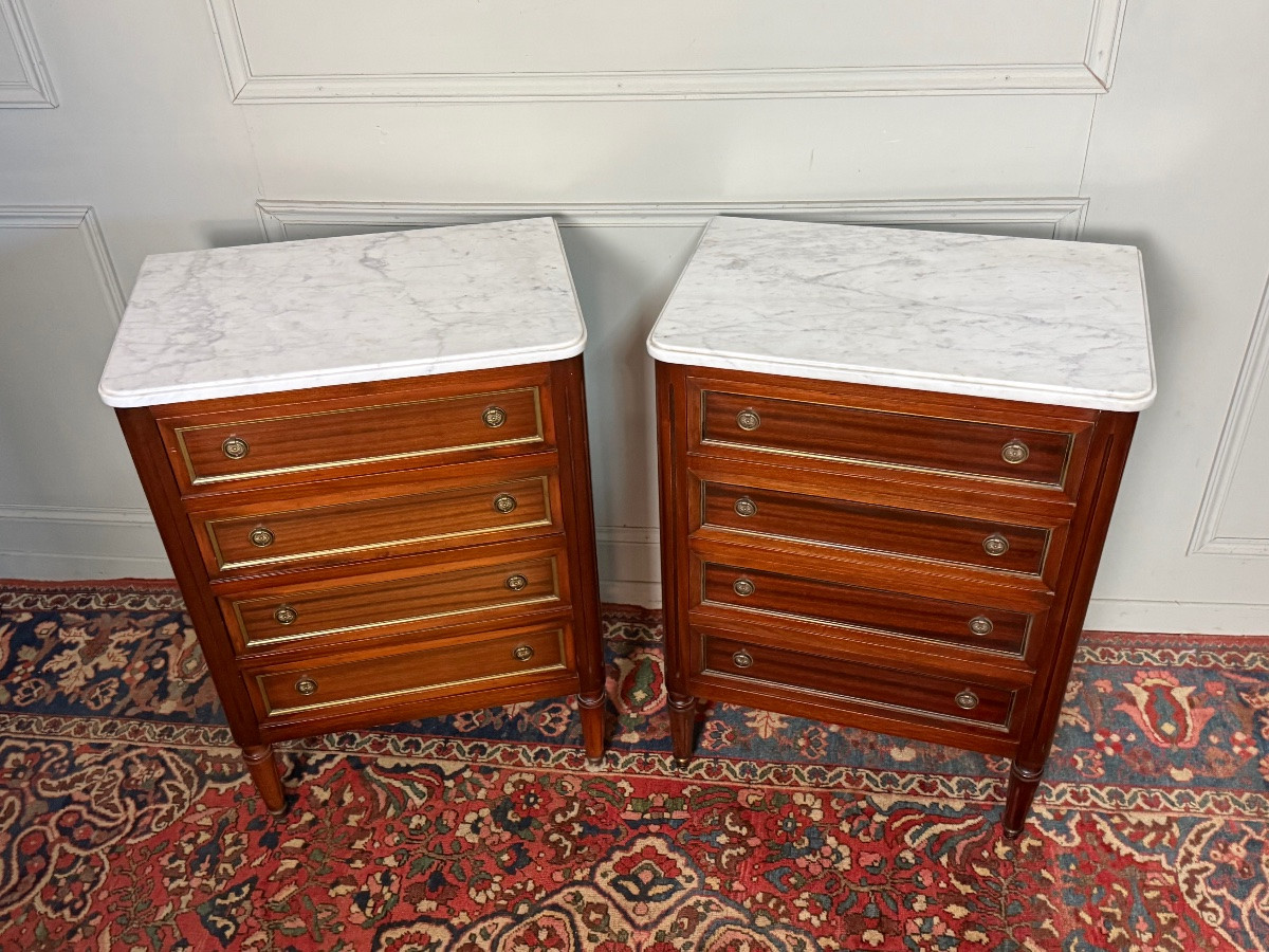 Pair Of Small Louis XVI Style Bedside Chests Of Drawers-photo-1