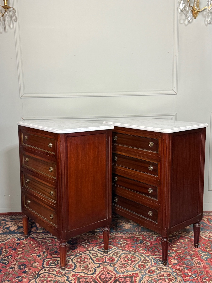 Pair Of Small Louis XVI Style Bedside Chests Of Drawers-photo-2
