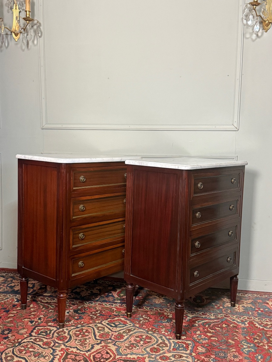 Pair Of Small Louis XVI Style Bedside Chests Of Drawers-photo-3