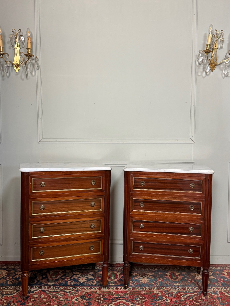 Pair Of Small Louis XVI Style Bedside Chests Of Drawers
