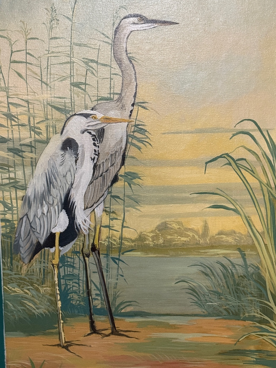 Grand paravent de chez" Sineux frères " oiseaux et fleurs. -photo-2