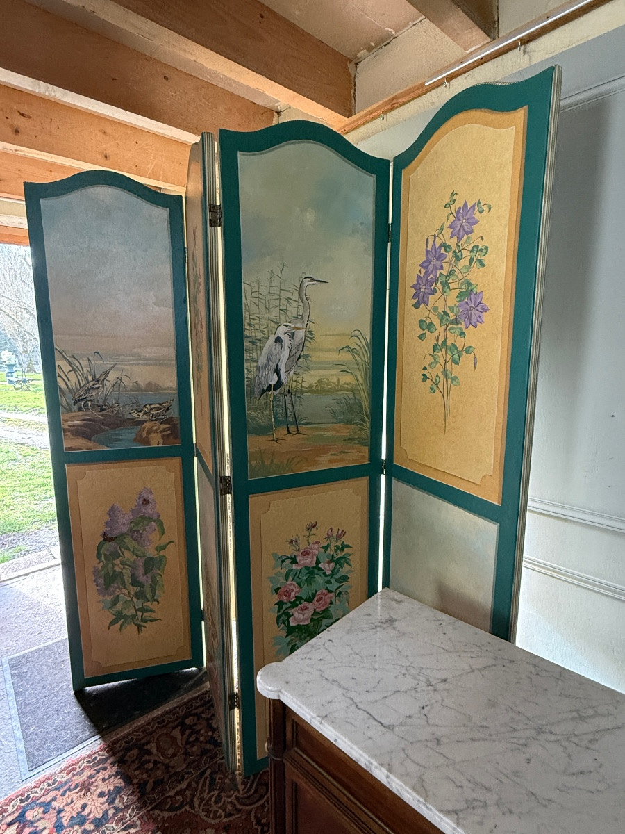 Grand paravent de chez" Sineux frères " oiseaux et fleurs. -photo-5