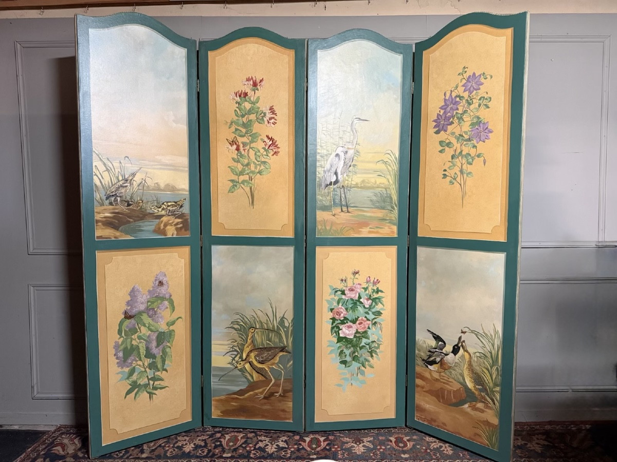 Grand paravent de chez" Sineux frères " oiseaux et fleurs. 
