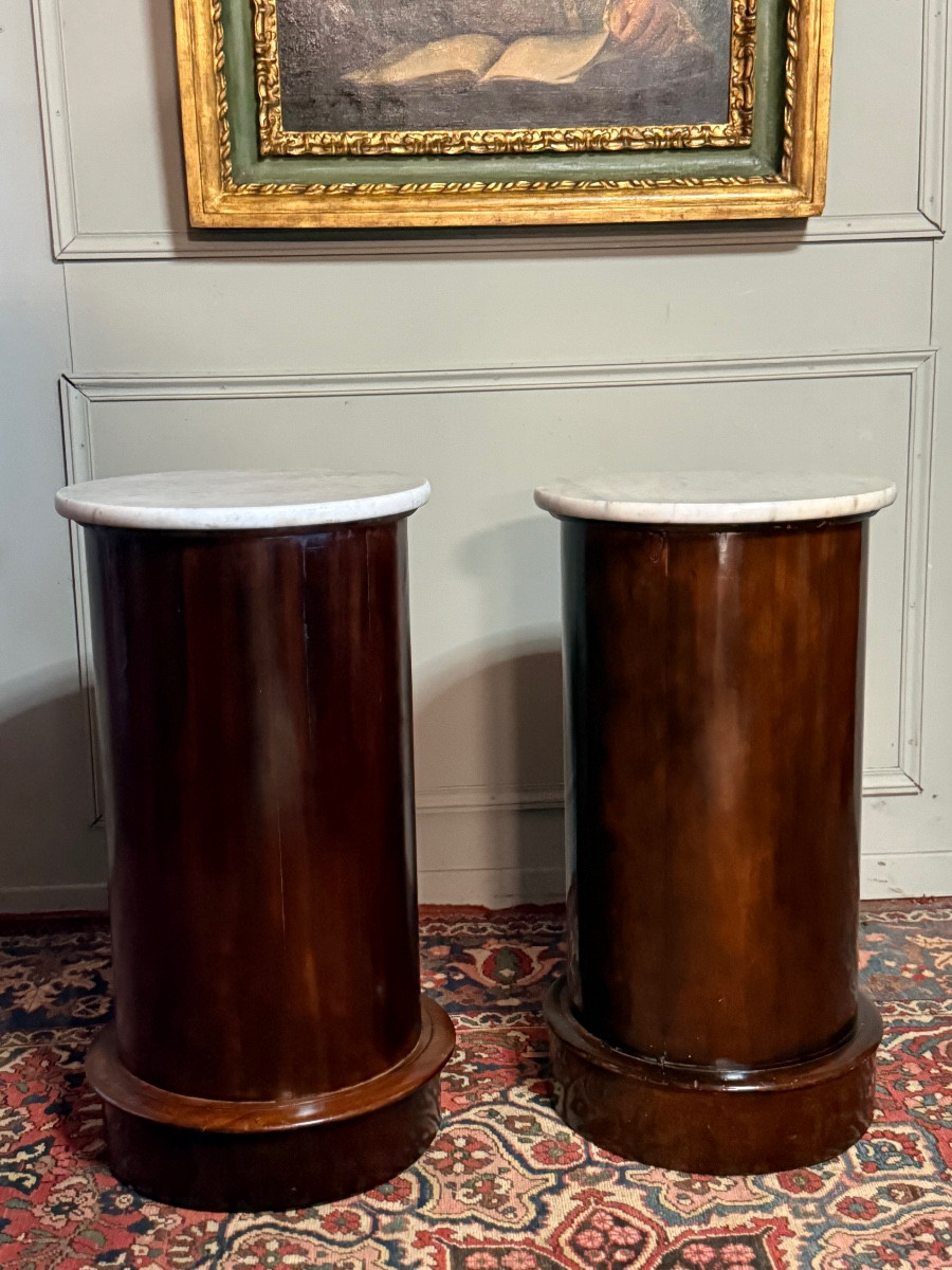 Pair Of Empire Period "somnos" Bedside Tables In Mahogany. -photo-3