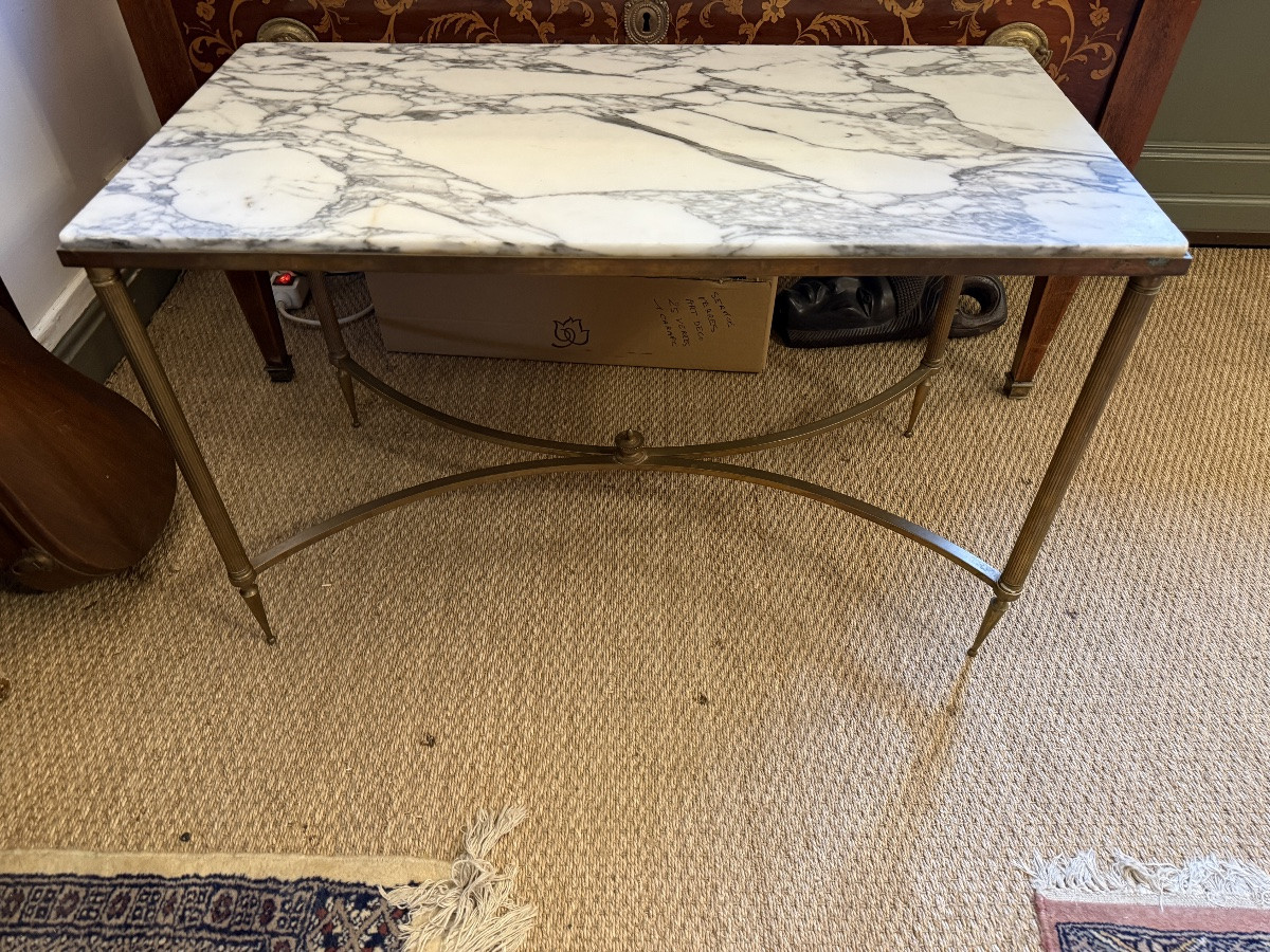 Table basse laiton et marbre -photo-4