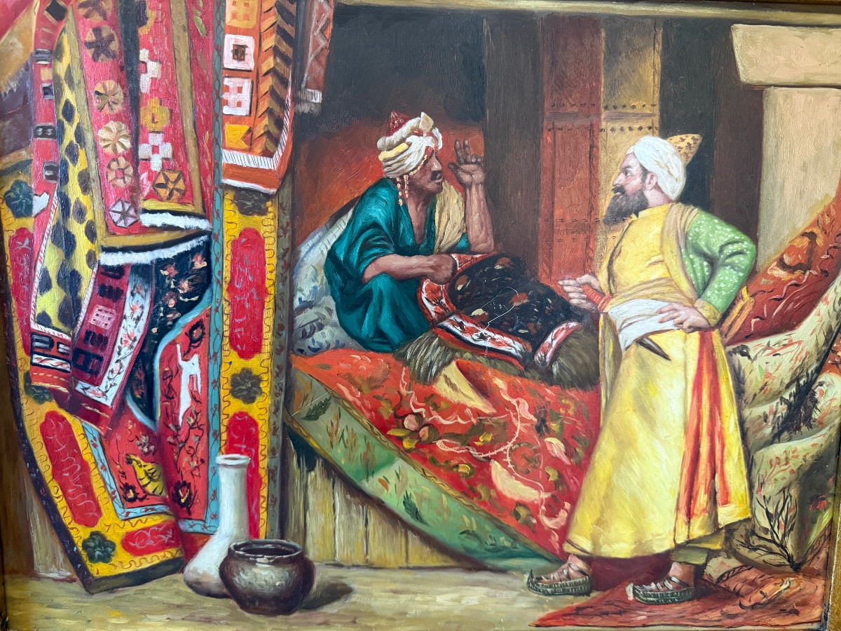 Paire d'huiles sur panneaux.Scènes de genre orientalistes. -photo-3