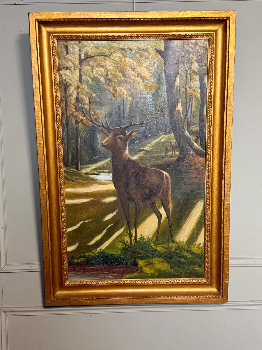 Art-deco Painting. Deer In The Clearing.-photo-2