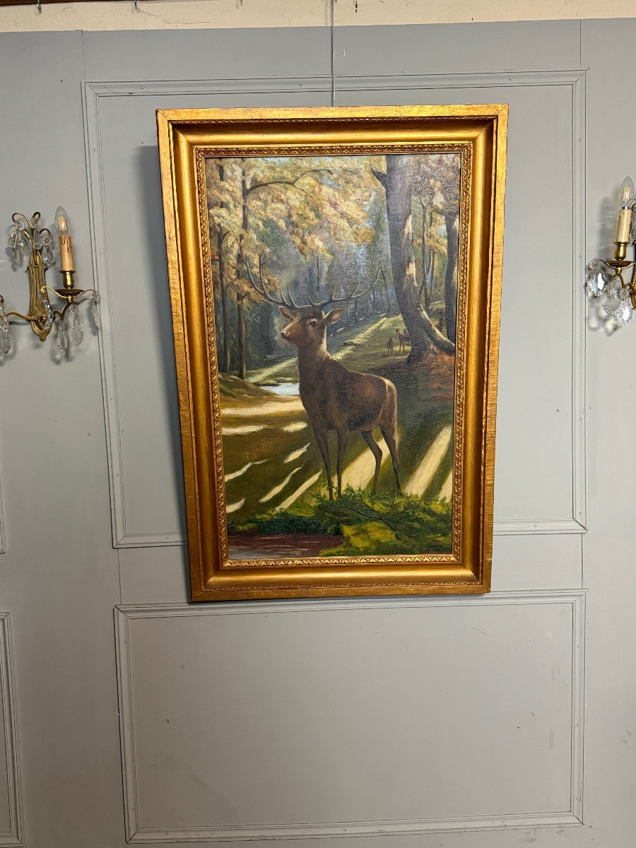 Art-deco Painting. Deer In The Clearing.-photo-3