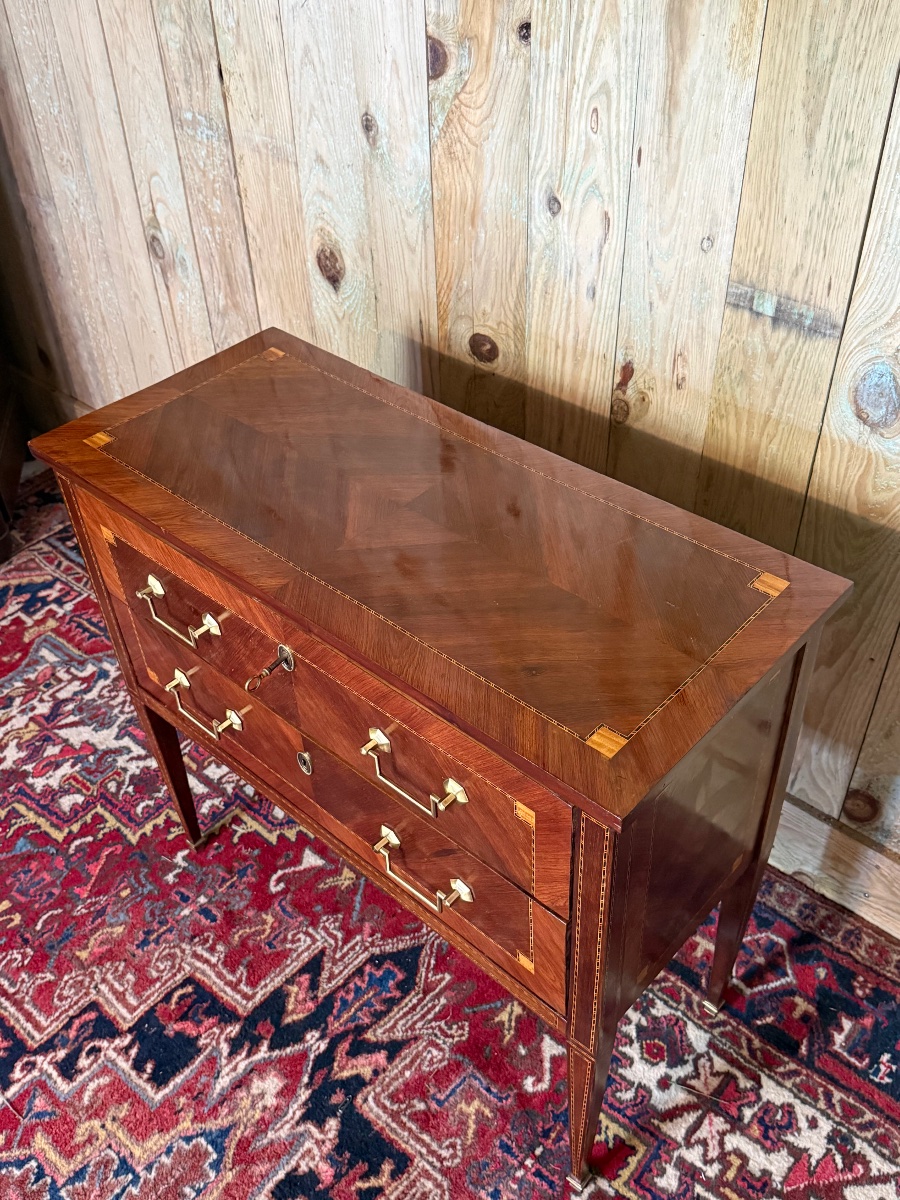 Commode  Louis XVI d’époque XVIII ème  en marqueterie-photo-3