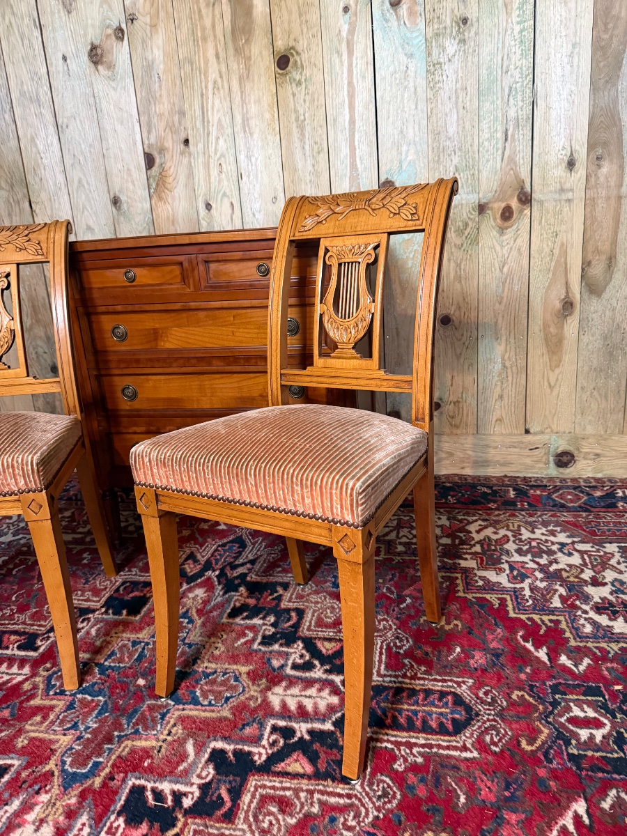 Pair Of Directoire-style Chairs With Lyre-shaped Backs -photo-2