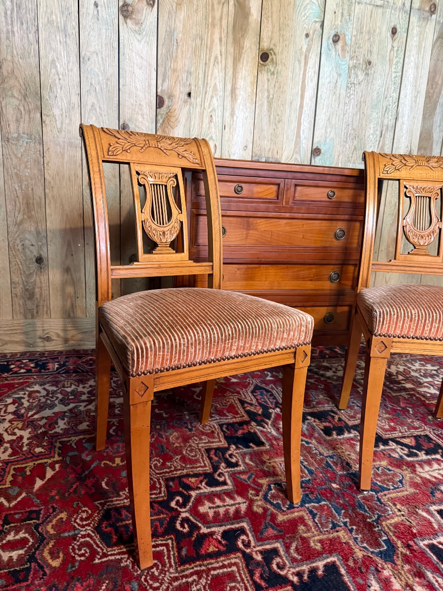 Pair Of Directoire-style Chairs With Lyre-shaped Backs -photo-3