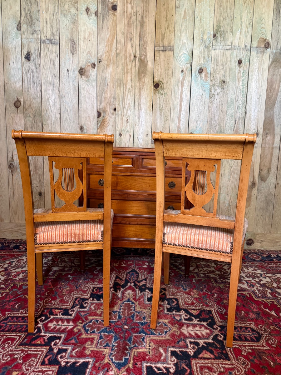 Pair Of Directoire-style Chairs With Lyre-shaped Backs -photo-1