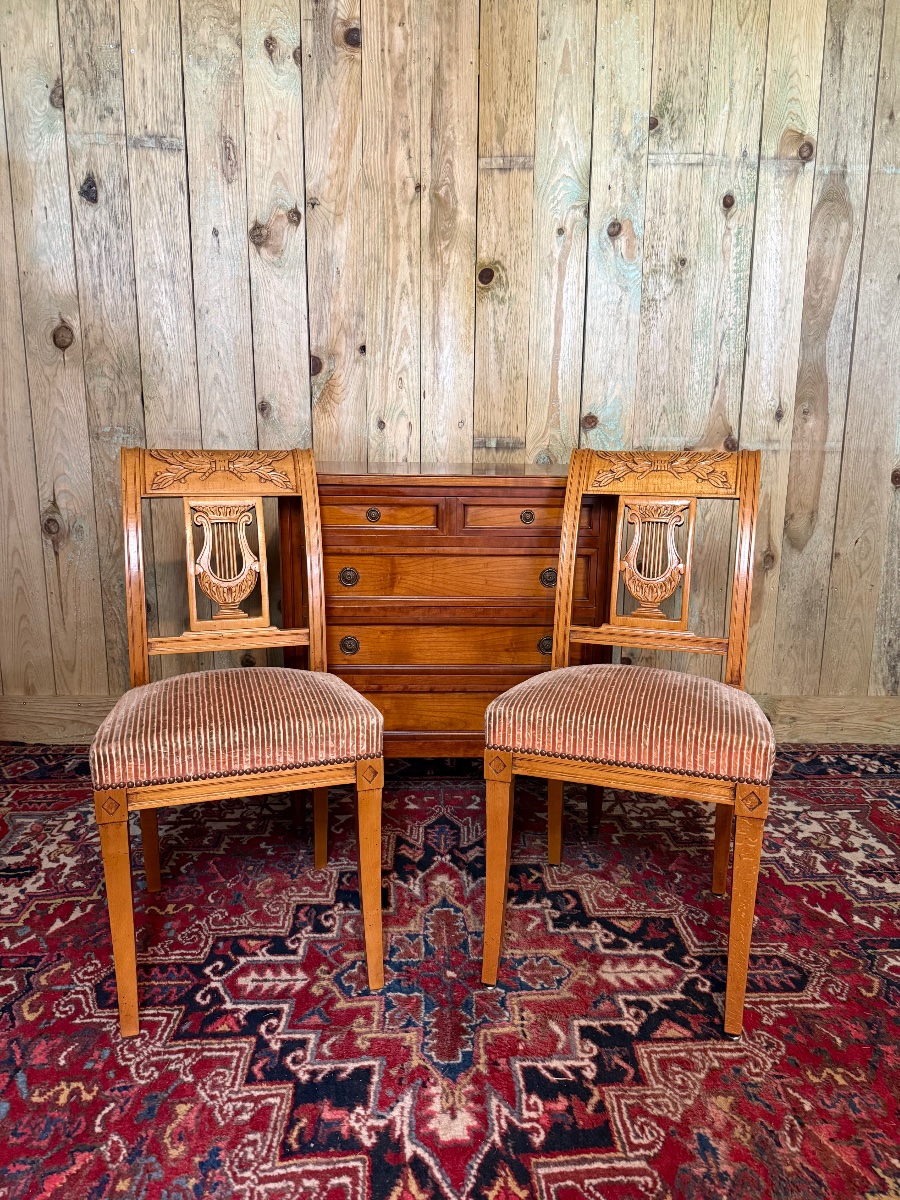 Pair Of Directoire-style Chairs With Lyre-shaped Backs 