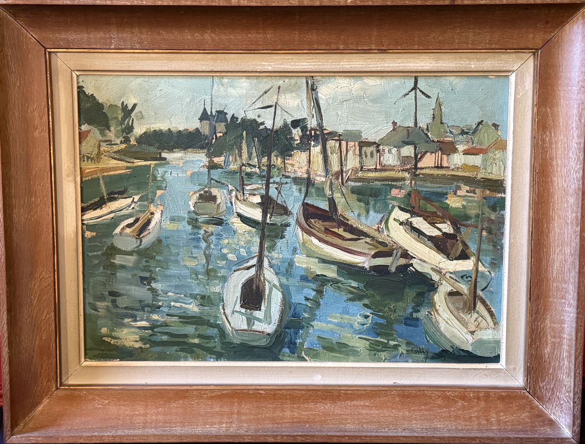 Fishing Port. Oil On Canvas By Micheline Catty. -photo-3