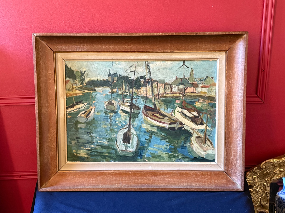 Fishing Port. Oil On Canvas By Micheline Catty. -photo-4