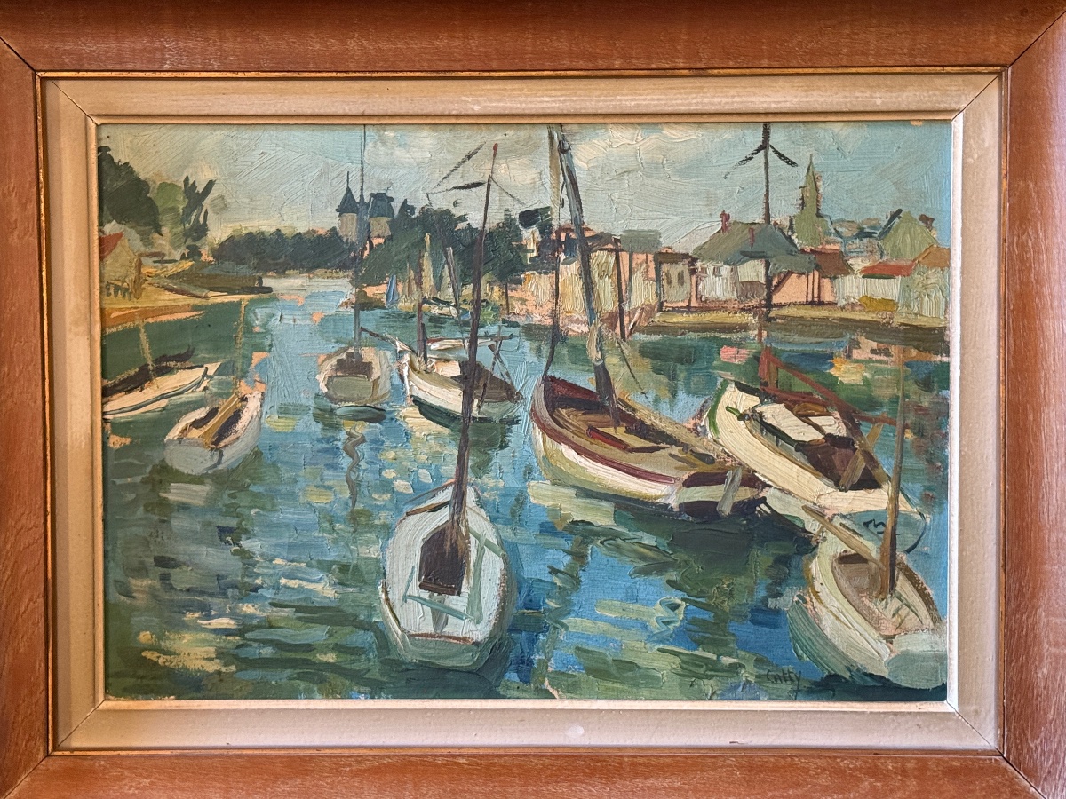 Fishing Port. Oil On Canvas By Micheline Catty. -photo-1