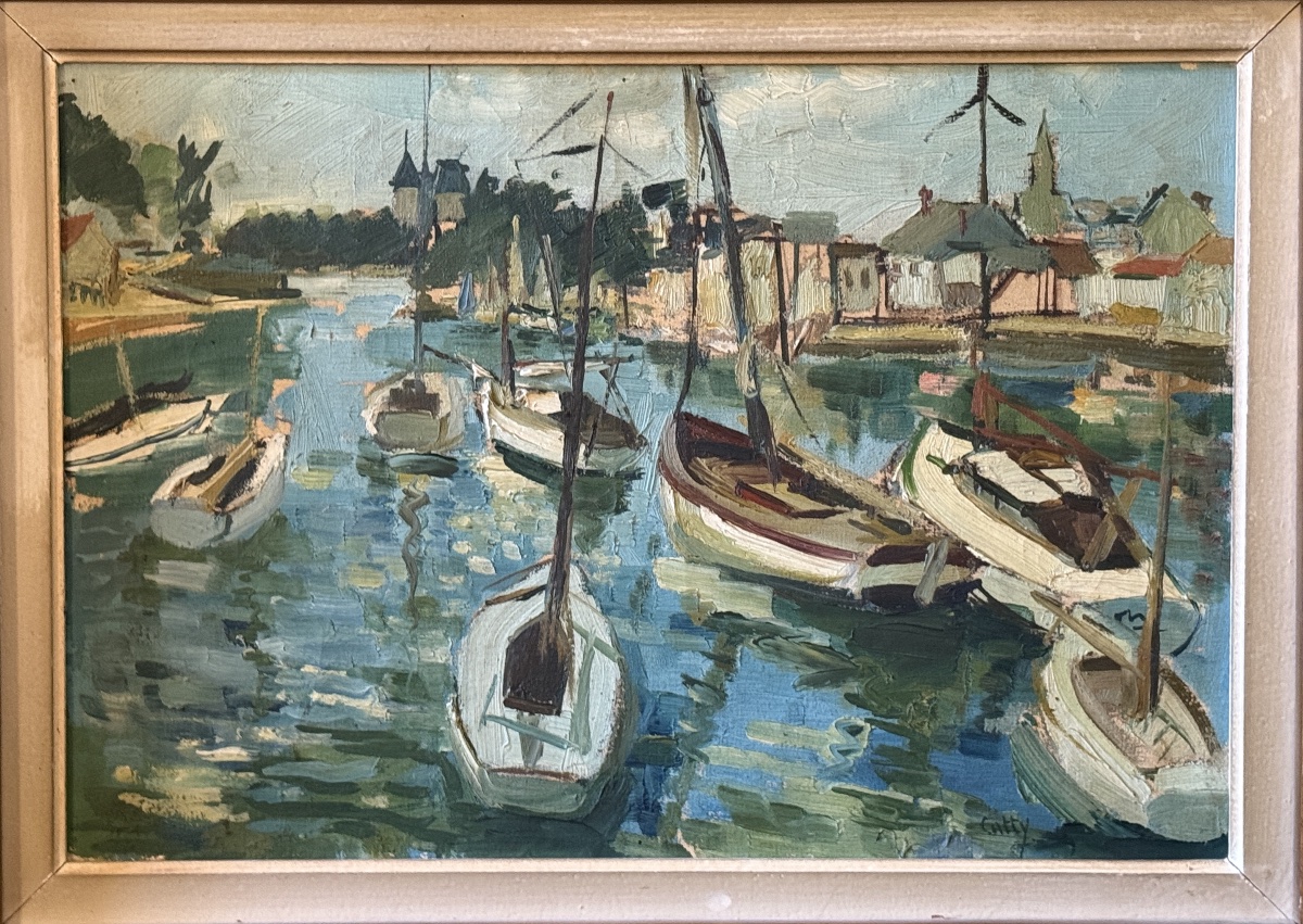 Fishing Port. Oil On Canvas By Micheline Catty. -photo-2