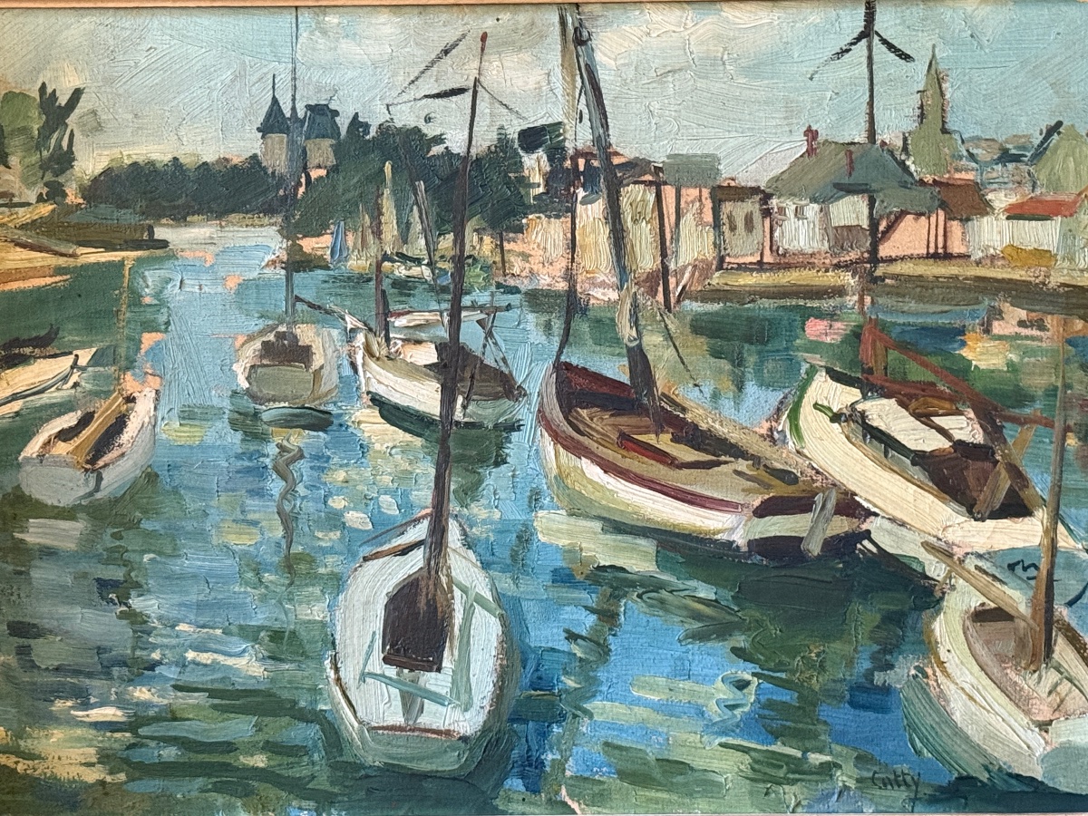 Fishing Port. Oil On Canvas By Micheline Catty. 