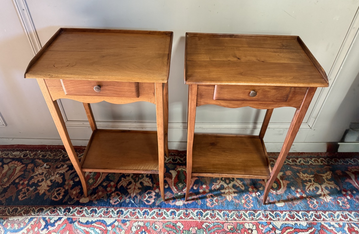 A Pair Of Transition-style Nightstands Made Of Natural Wood. -photo-2
