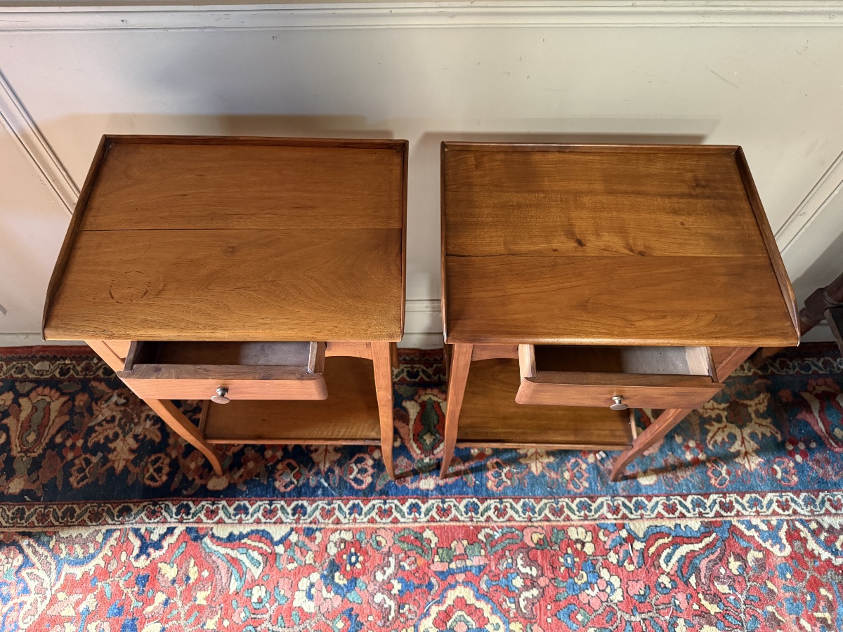 A Pair Of Transition-style Nightstands Made Of Natural Wood. -photo-3