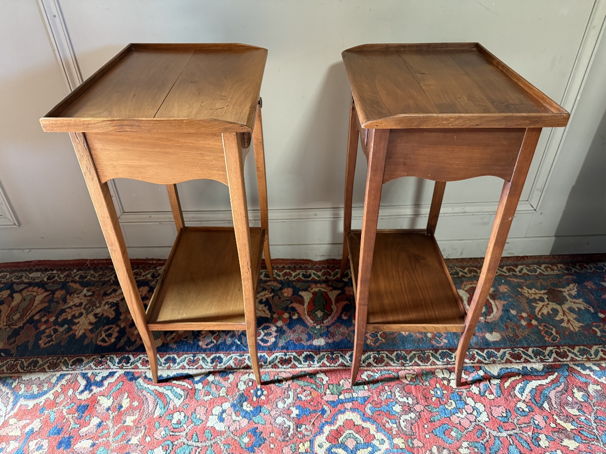 A Pair Of Transition-style Nightstands Made Of Natural Wood. -photo-4