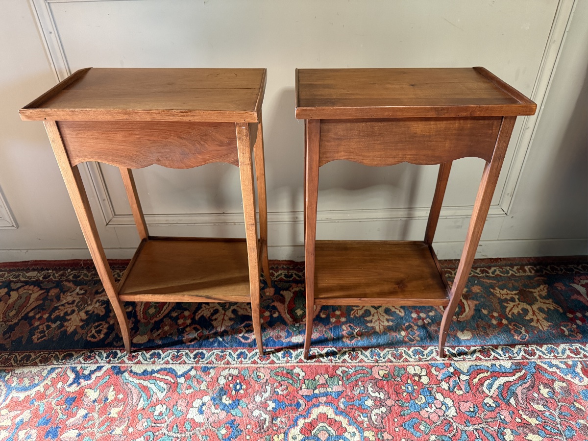 A Pair Of Transition-style Nightstands Made Of Natural Wood. -photo-1