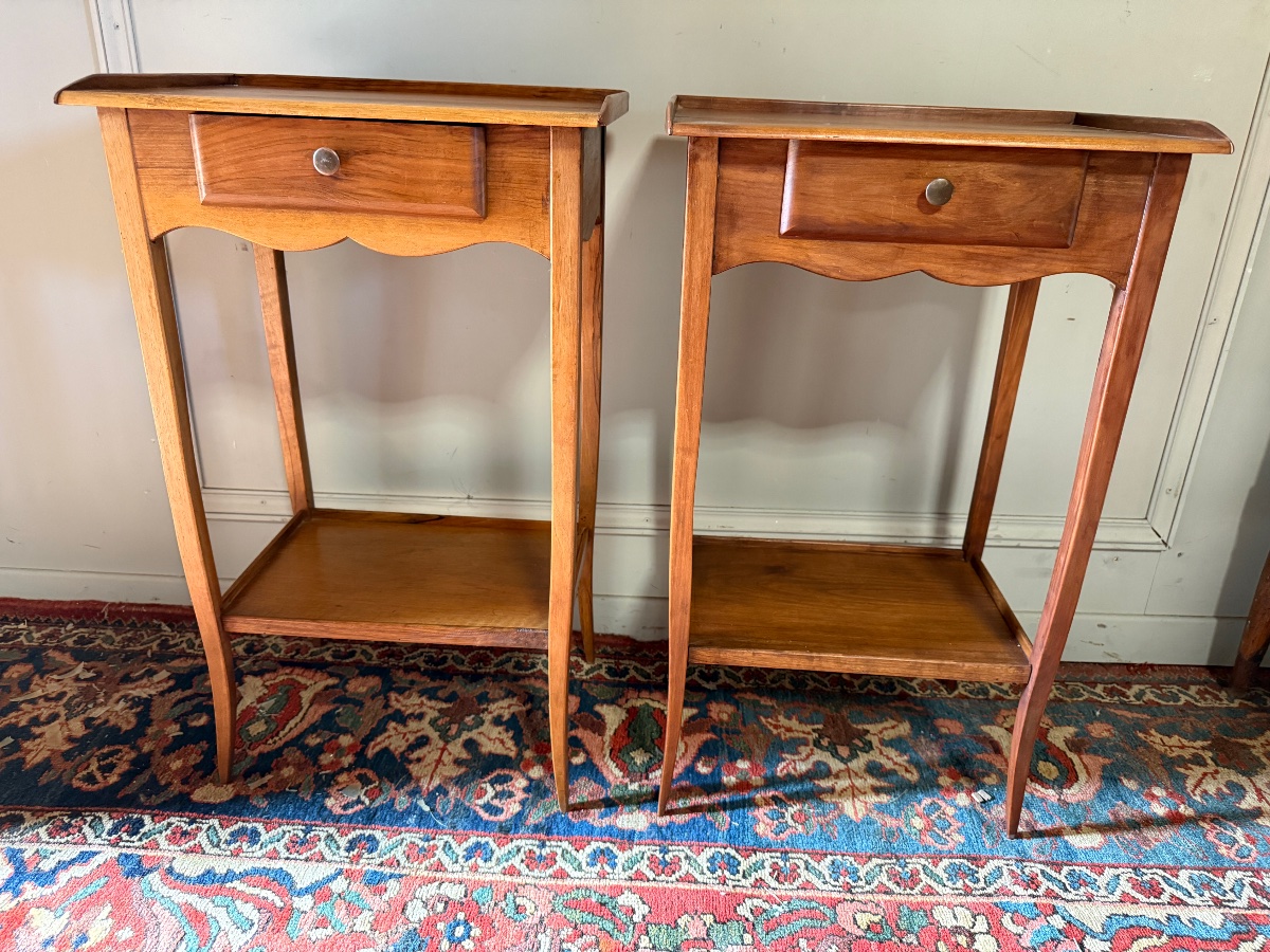 A Pair Of Transition-style Nightstands Made Of Natural Wood. 