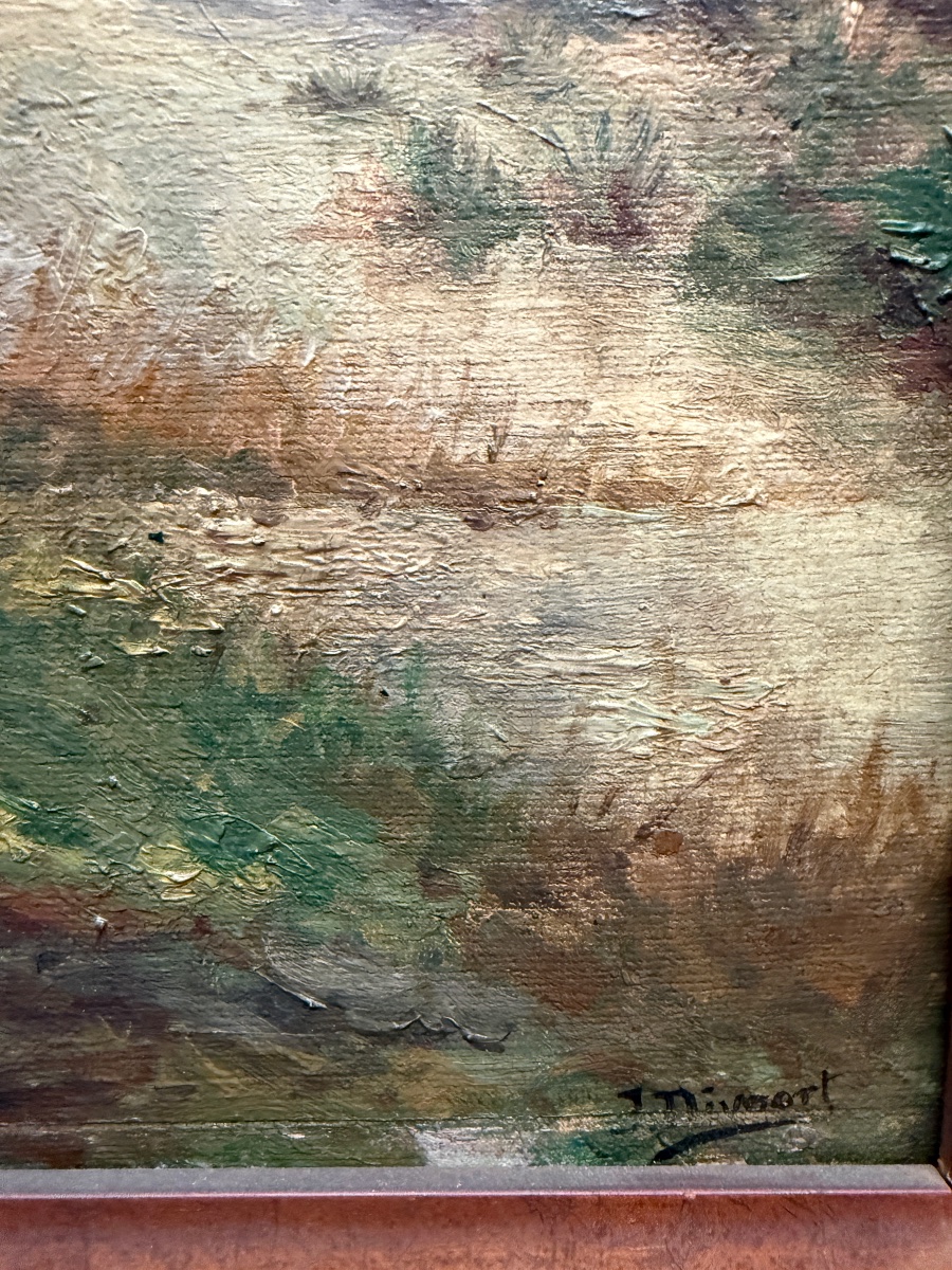 Paysage au berger. Huile sur toile fin XIX Ème - Début XX ème. -photo-3