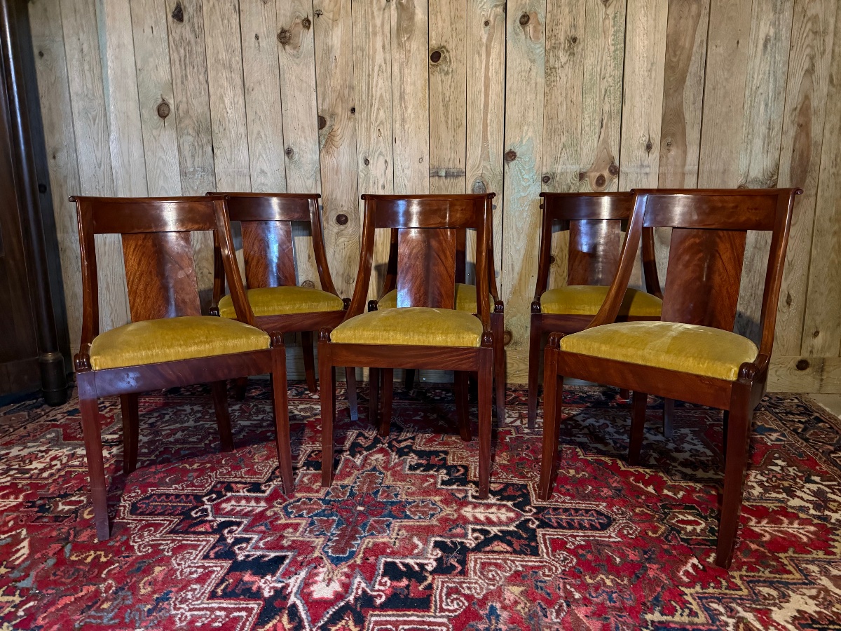 A Set Of Six Empire-style Mahogany Gondola Chairs. 