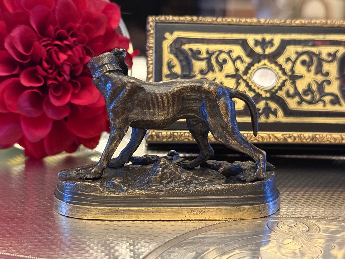 Petit bronze de chien de chasse signé Moigniez-photo-2