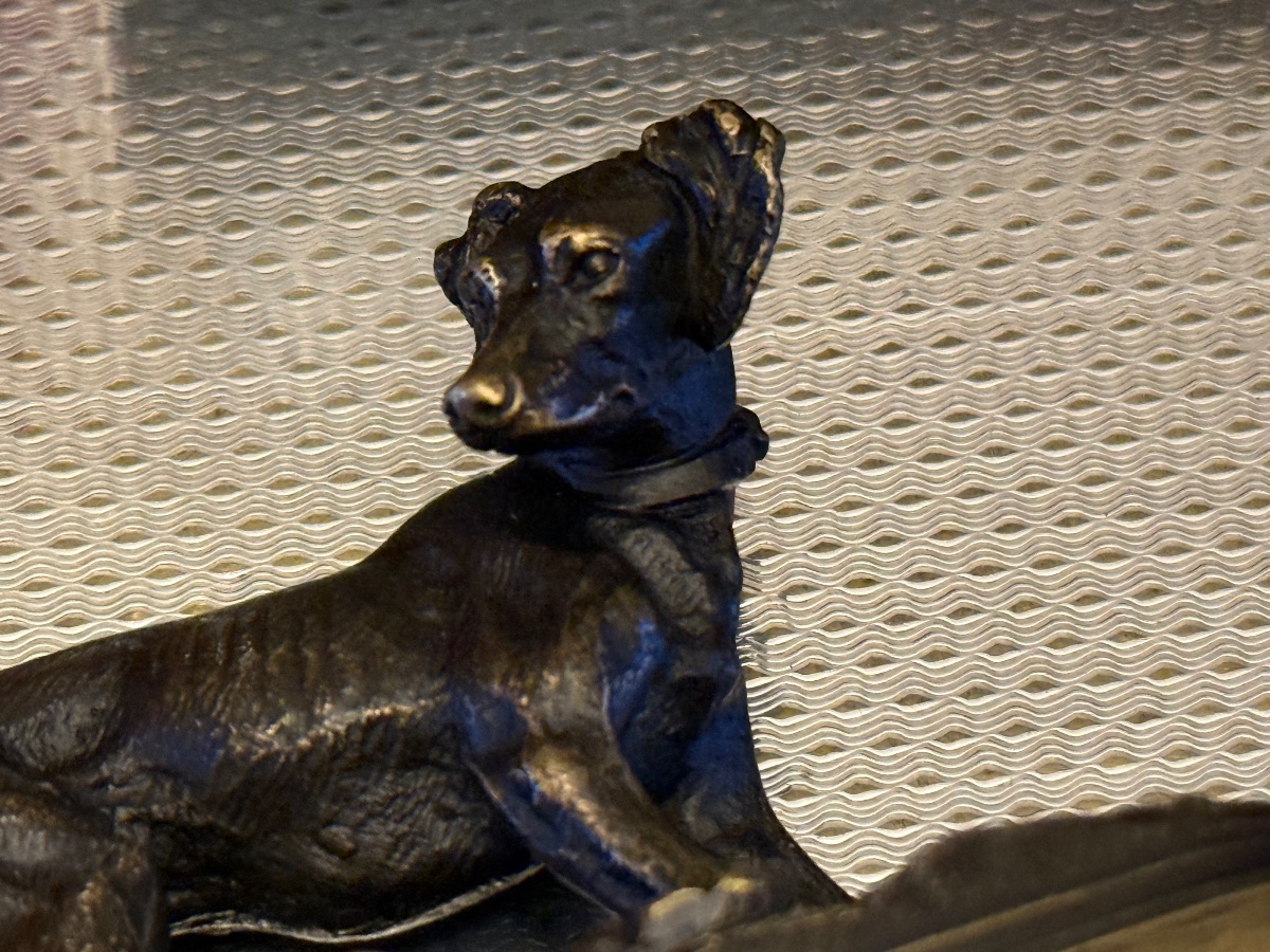 Petit bronze de chien de chasse signé Moigniez-photo-3
