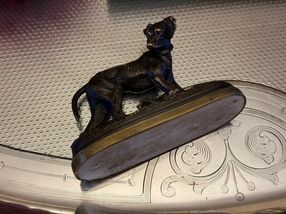 Petit bronze de chien de chasse signé Moigniez-photo-4