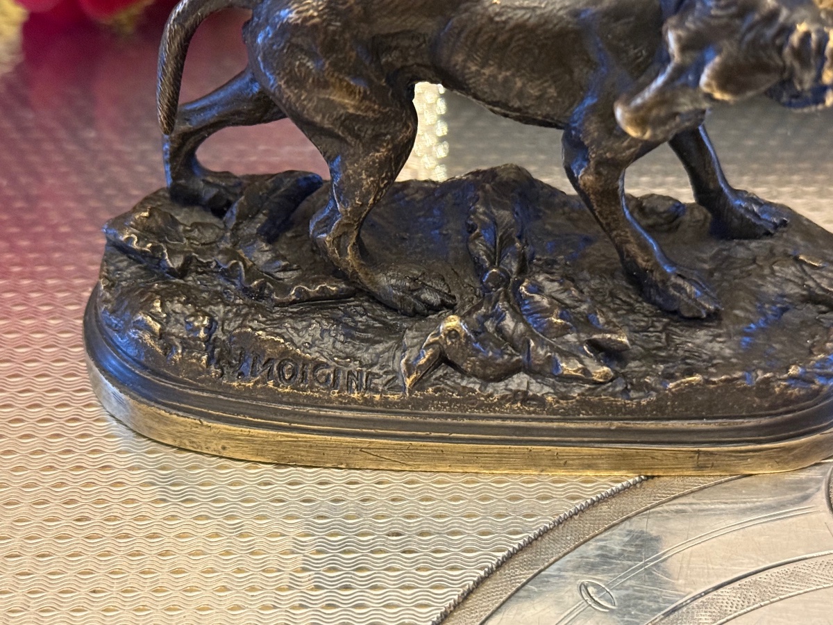 Petit bronze de chien de chasse signé Moigniez-photo-2