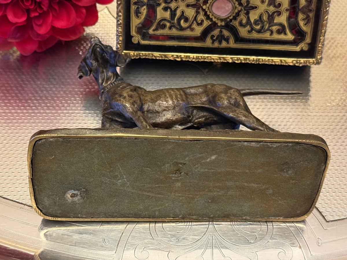 Bronze miniature Chien à l’arrêt signé Mêne XIX ème -photo-2