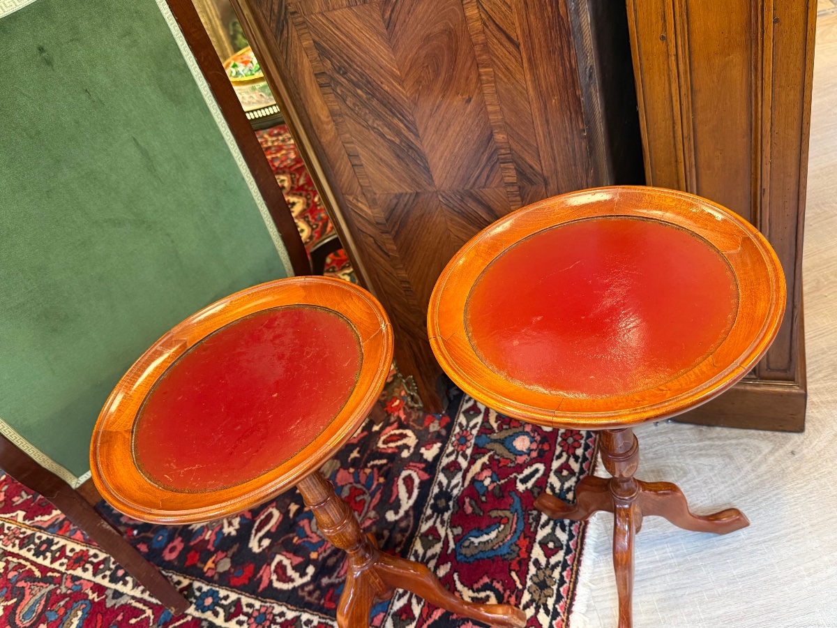 Pair Of Side Tables—natural Wood With Leather Accents -photo-2