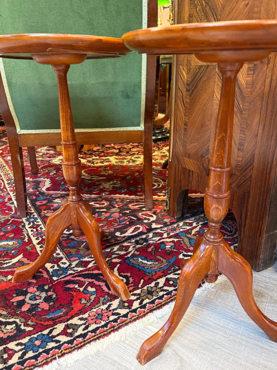 Pair Of Side Tables—natural Wood With Leather Accents -photo-3