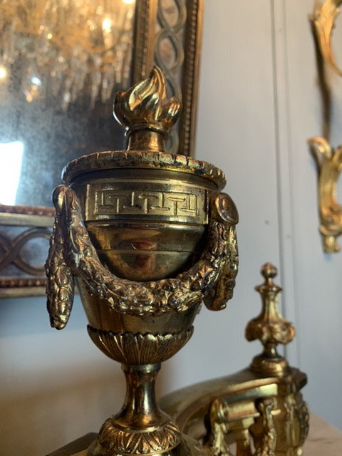 Pair Of Napoleon III Period Andirons In Gilt Bronze.-photo-3