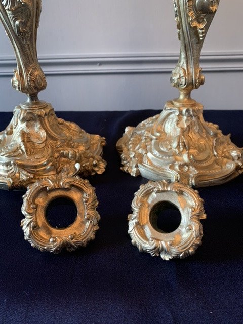 Paire De Bougeoirs Aux Papillons Et Insectes De Style Louis XV-photo-2