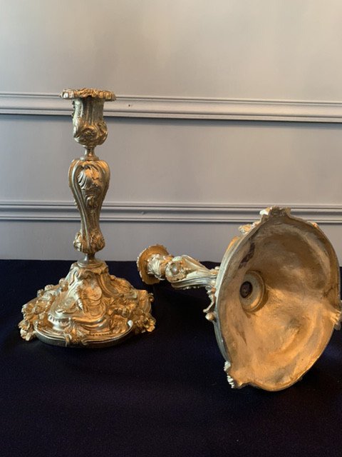 Paire De Bougeoirs Aux Papillons Et Insectes De Style Louis XV-photo-4