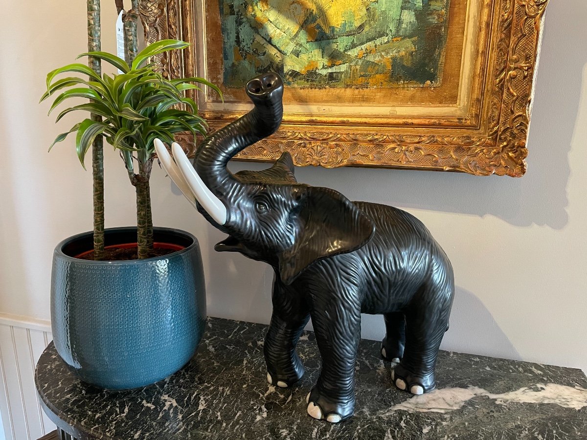 Ceramic Elephant Statue Circa 1980-photo-4