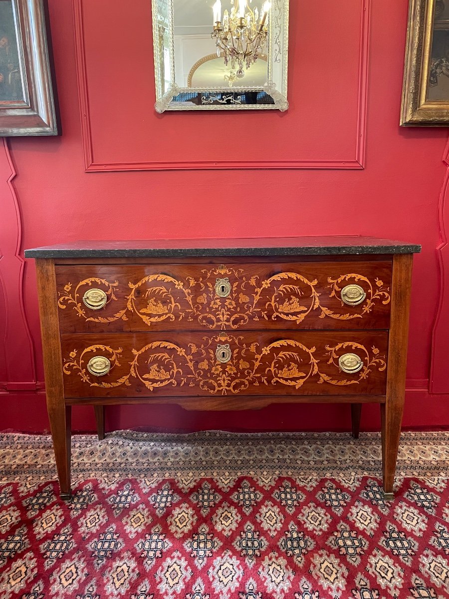 Louis XVI Period Commode In Marquetry.-photo-4