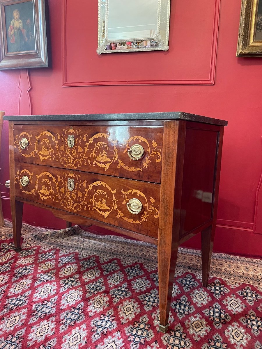 Commode D’époque Louis XVI En Marqueterie.-photo-5