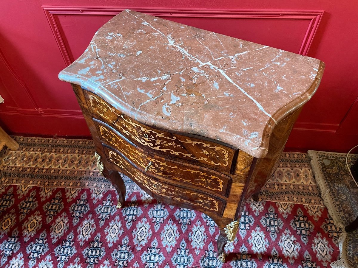 Commode De Style Louis XV En Marqueterie De Fleurs. -photo-4